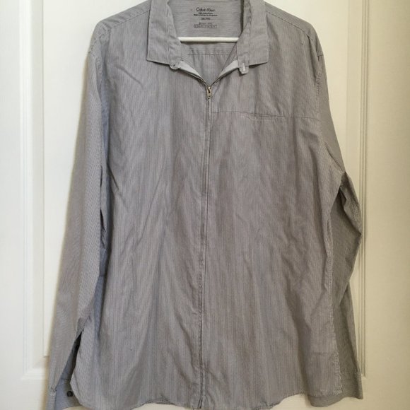 Calvin Klein Mens Casual Long Sleeve Pinstriped Body Fit Zip Gray Cotton 2XL - Picture 3 of 7